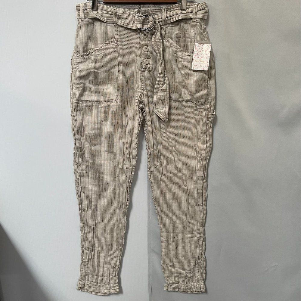 FREE PEOPLE Womens Ivory Utility Linen Blend Pants
